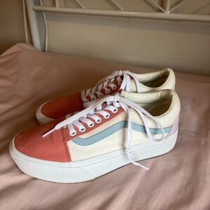 Vans Platform Shoes - Red, Blue, and Cream